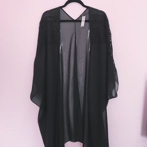Black Sheer Lace-Trim Duster